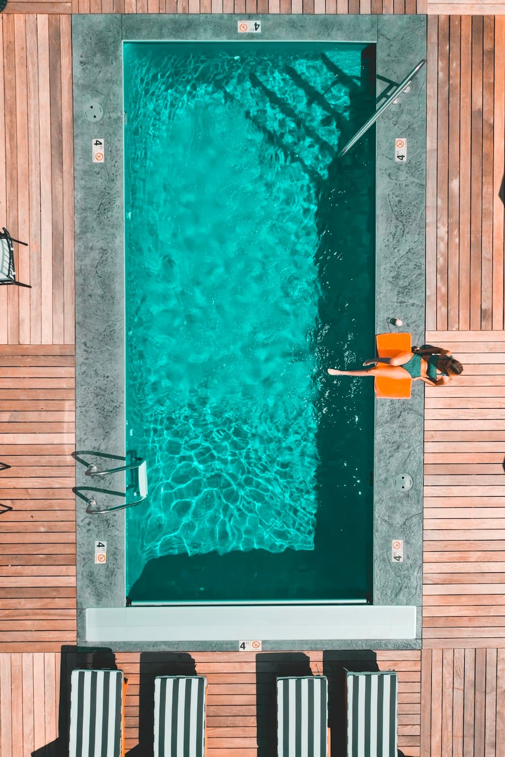 Aerial view of a saltwater pool in a Central Texas backyard